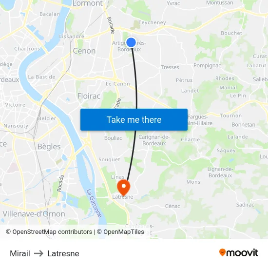Mirail to Latresne map