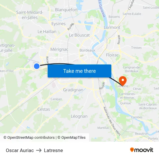 Oscar Auriac to Latresne map