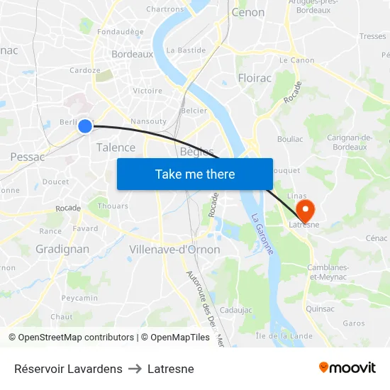 Réservoir Lavardens to Latresne map