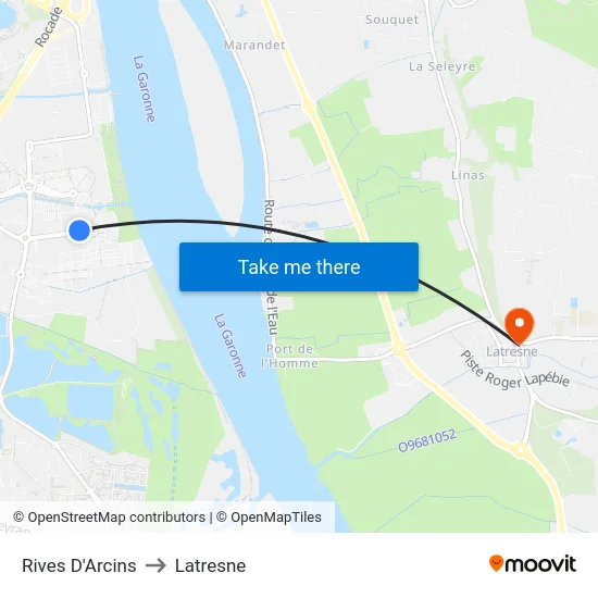 Rives D'Arcins to Latresne map