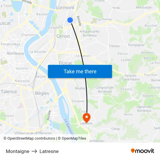 Montaigne to Latresne map