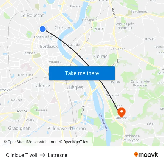 Clinique Tivoli to Latresne map