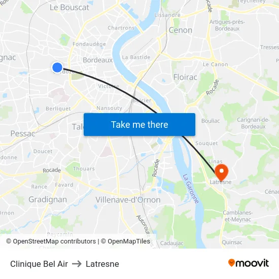 Clinique Bel Air to Latresne map