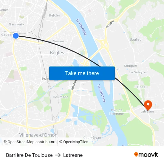 Barrière De Toulouse to Latresne map