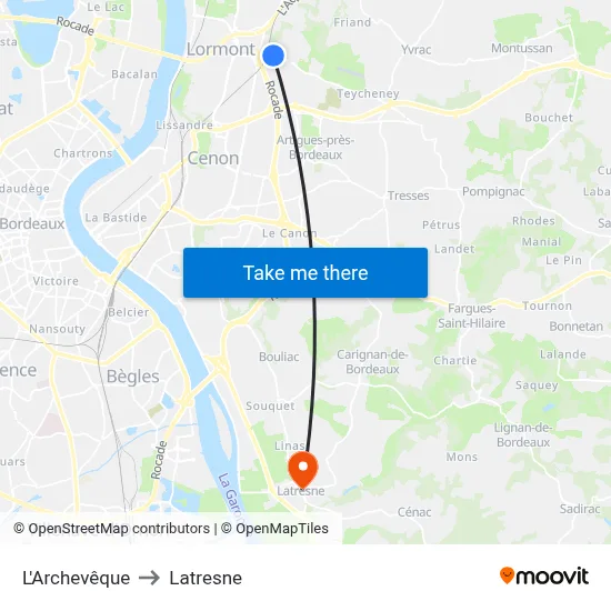 L'Archevêque to Latresne map