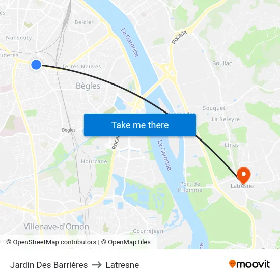 Jardin Des Barrières to Latresne map