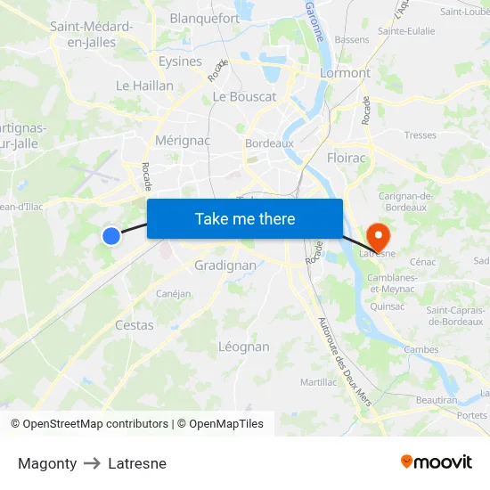 Magonty to Latresne map