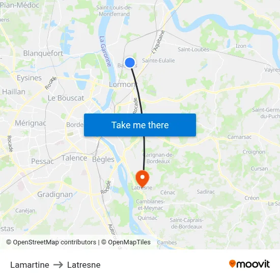 Lamartine to Latresne map