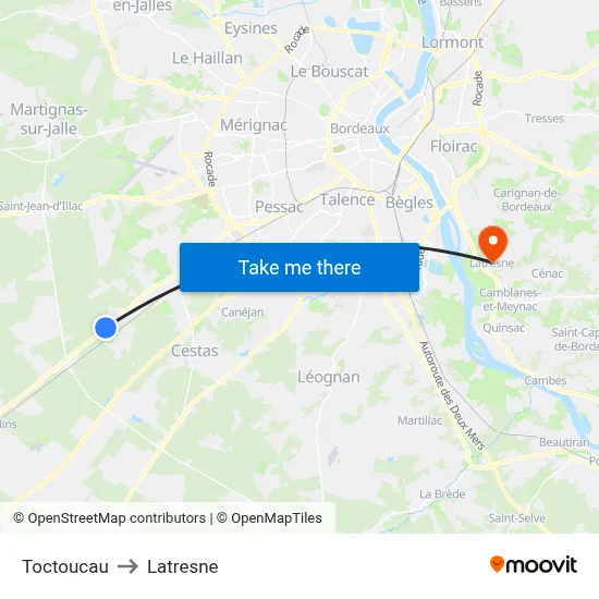 Toctoucau to Latresne map