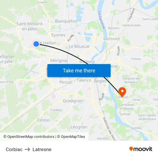Corbiac to Latresne map