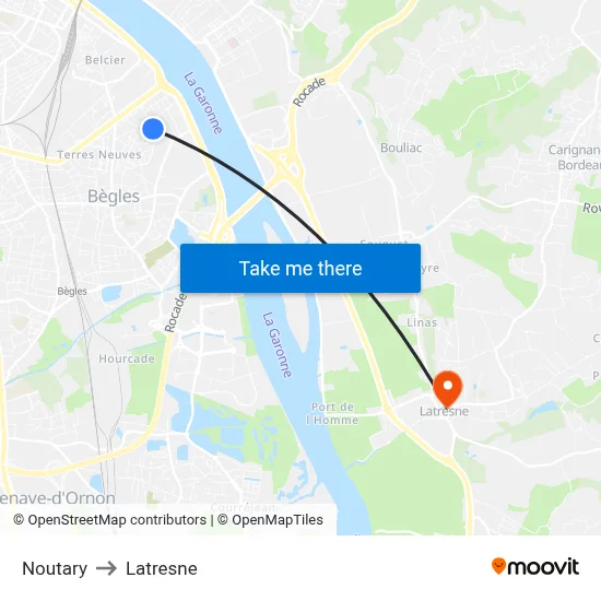 Noutary to Latresne map