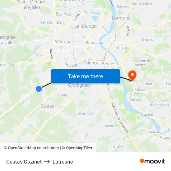 Cestas Gazinet to Latresne map