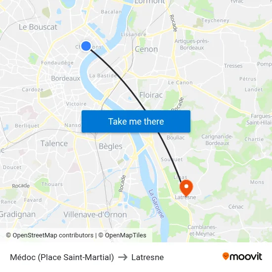 Médoc (Place Saint-Martial) to Latresne map