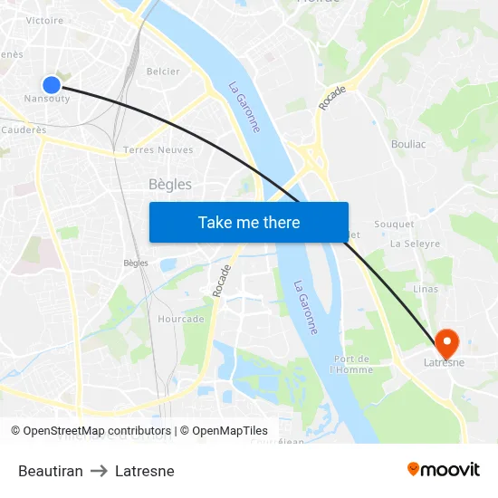 Beautiran to Latresne map