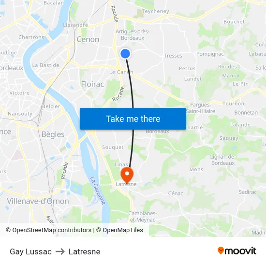 Gay Lussac to Latresne map