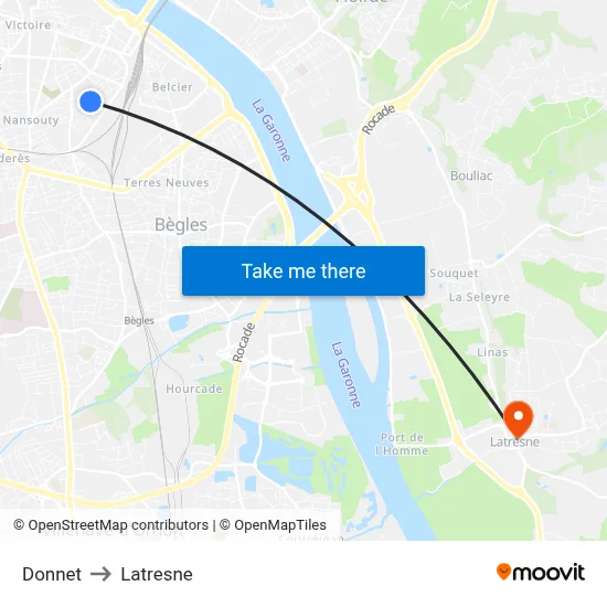 Donnet to Latresne map
