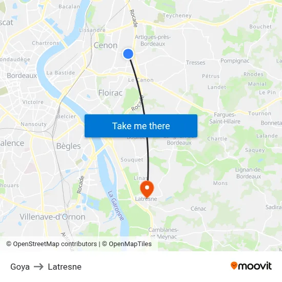 Goya to Latresne map