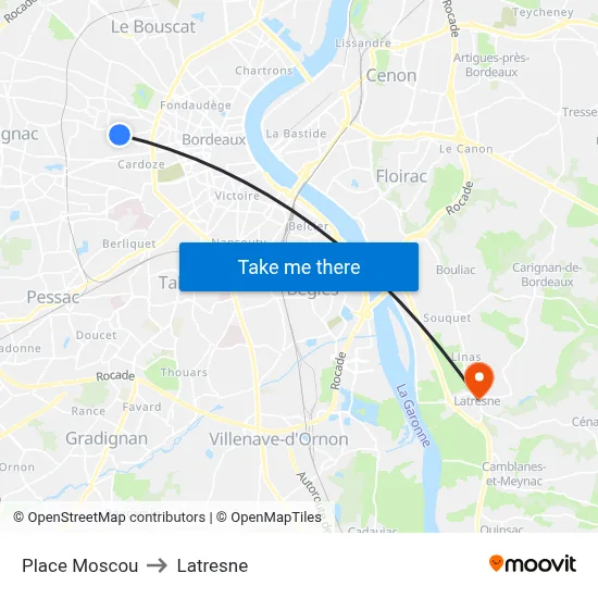 Place Moscou to Latresne map