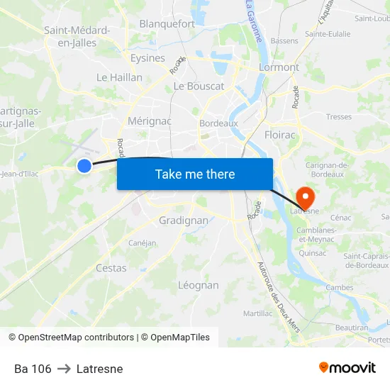 Ba 106 to Latresne map