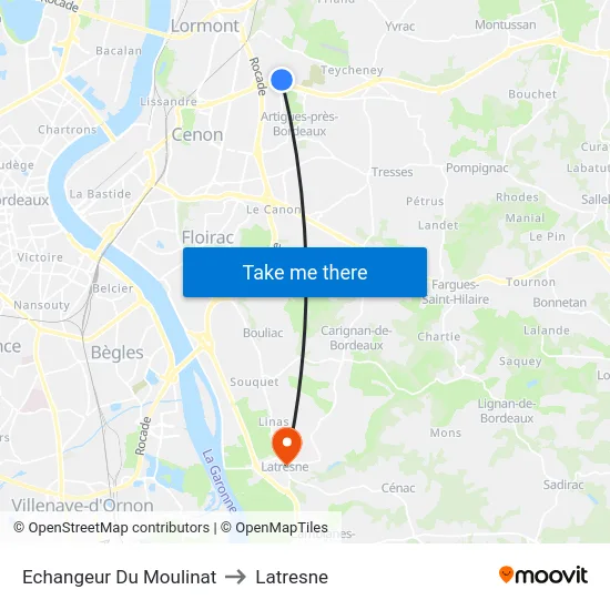 Echangeur Du Moulinat to Latresne map