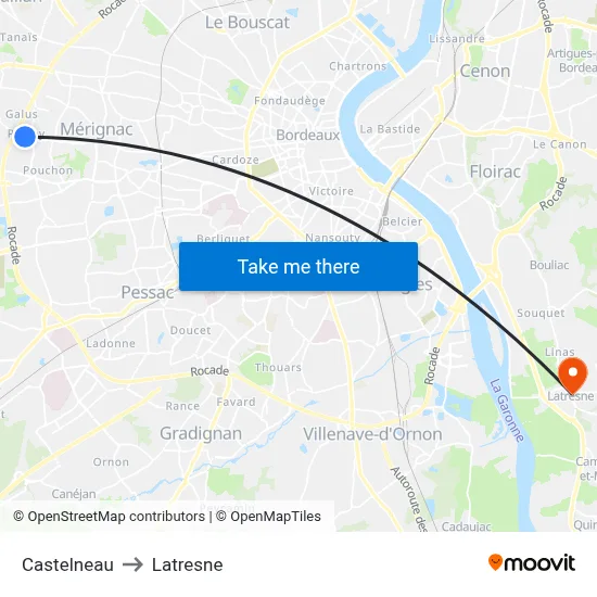 Castelneau to Latresne map