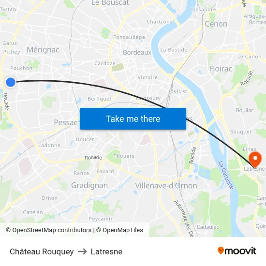 Château Rouquey to Latresne map