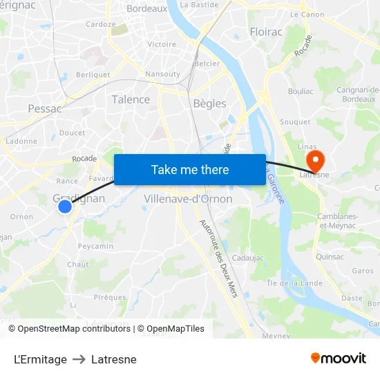 L'Ermitage to Latresne map