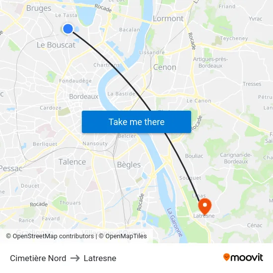 Cimetière Nord to Latresne map