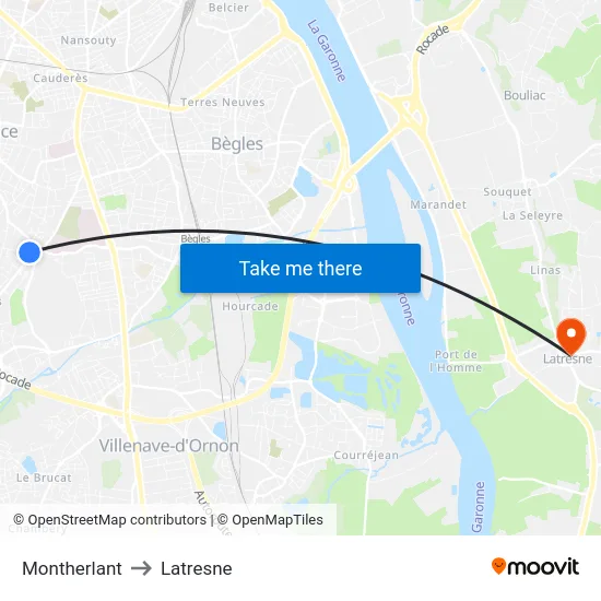 Montherlant to Latresne map