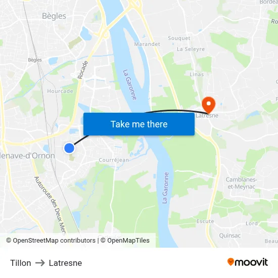 Tillon to Latresne map