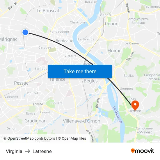Virginia to Latresne map