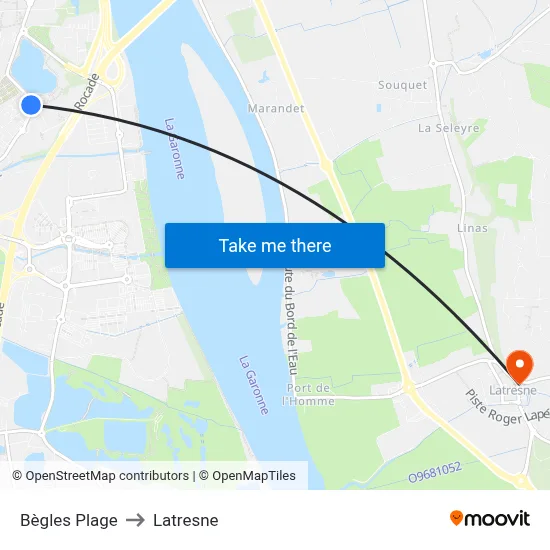 Bègles Plage to Latresne map