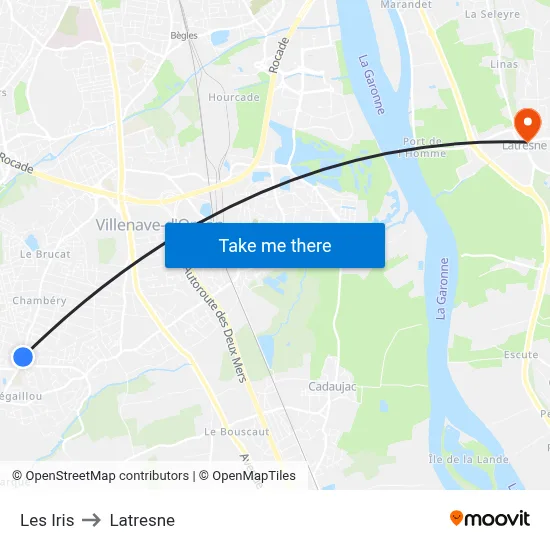 Les Iris to Latresne map