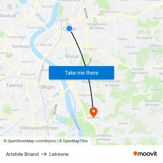 Aristide Briand to Latresne map