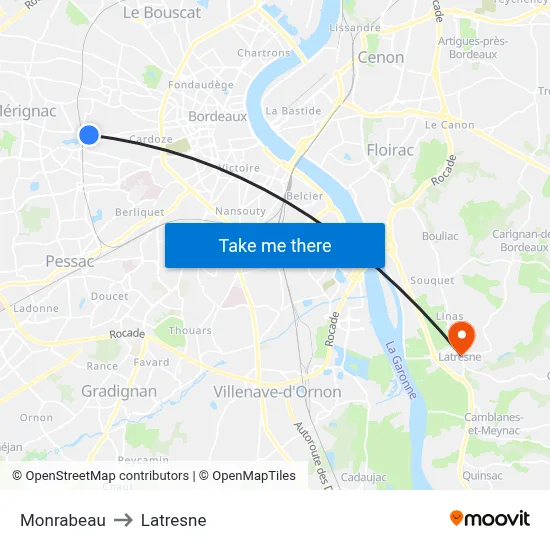 Monrabeau to Latresne map
