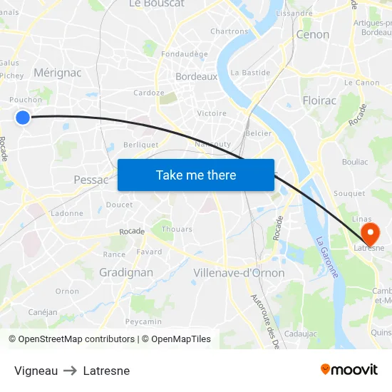 Vigneau to Latresne map