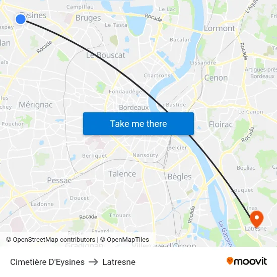Cimetière D'Eysines to Latresne map
