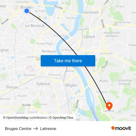 Bruges Centre to Latresne map