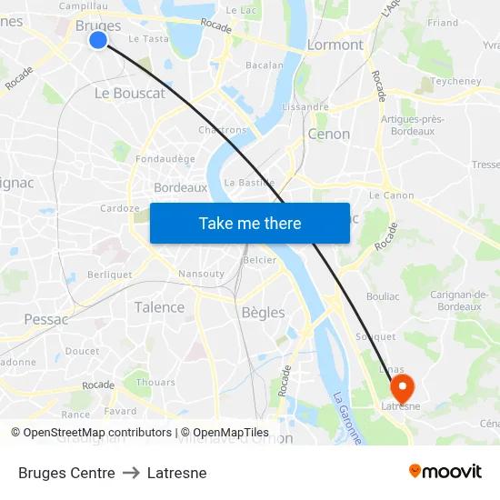 Bruges Centre to Latresne map