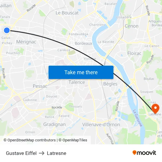Gustave Eiffel to Latresne map
