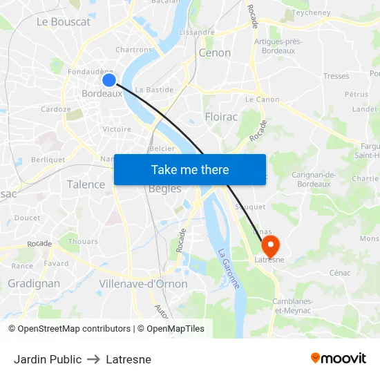 Jardin Public to Latresne map