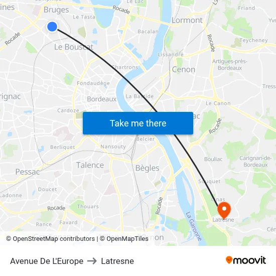 Avenue De L'Europe to Latresne map