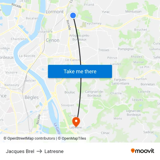 Jacques Brel to Latresne map