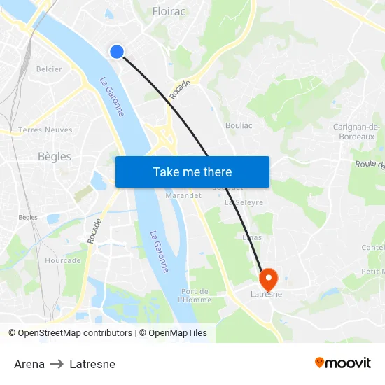 Arena to Latresne map