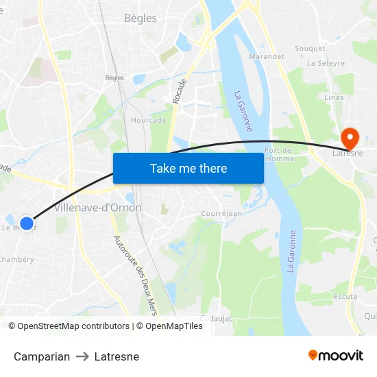 Camparian to Latresne map