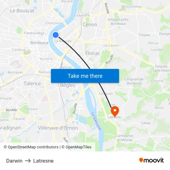 Darwin to Latresne map