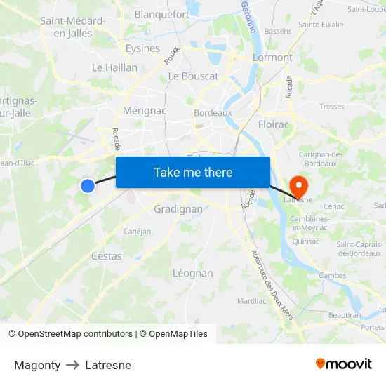 Magonty to Latresne map