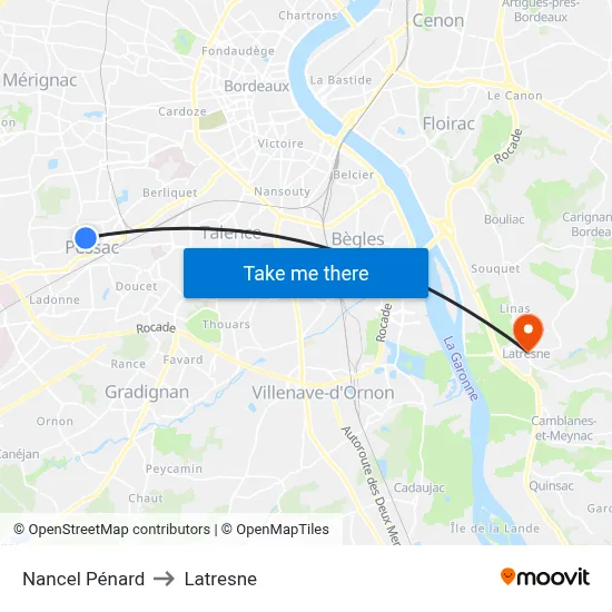 Nancel Pénard to Latresne map
