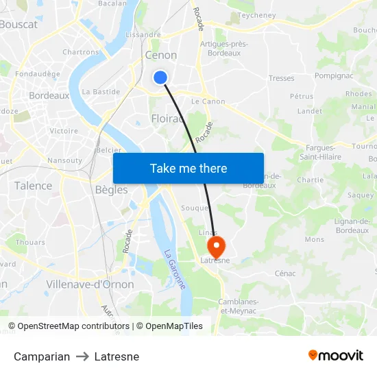 Camparian to Latresne map