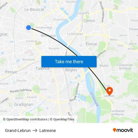 Grand-Lebrun to Latresne map